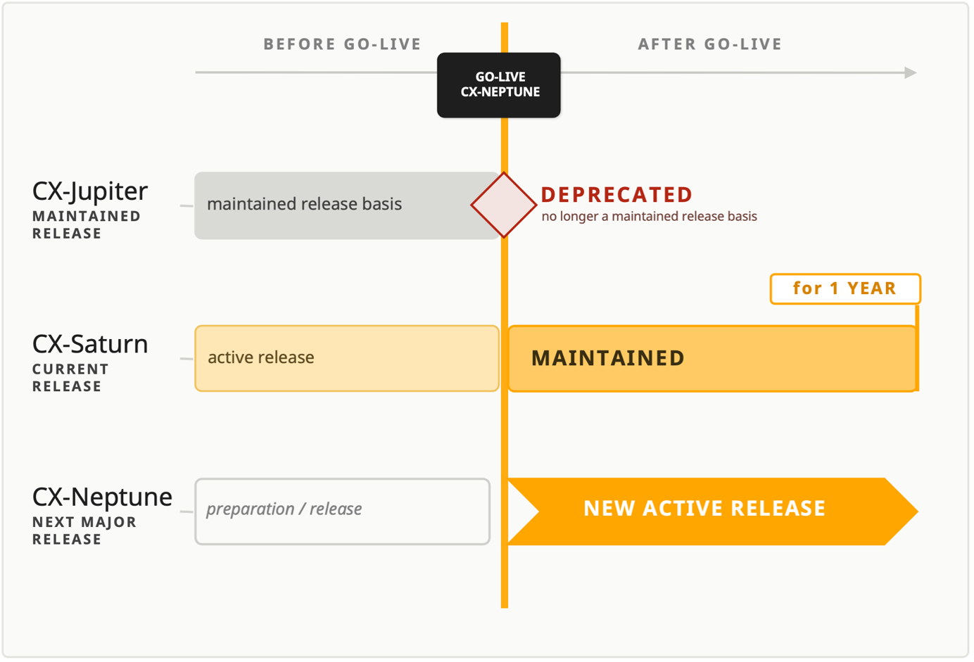 Release lifecycle at the Go-Live of CX-Neptune